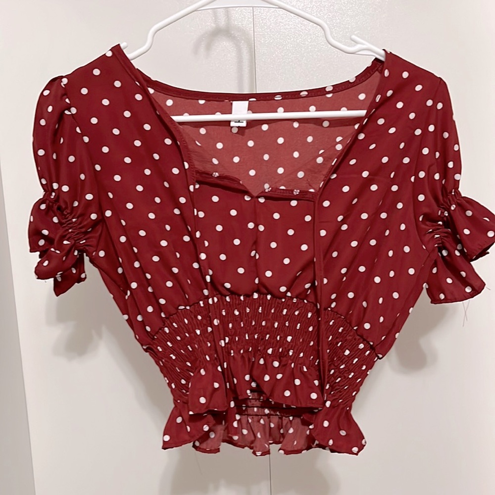 Cropped Ruffled Polka Dot Top